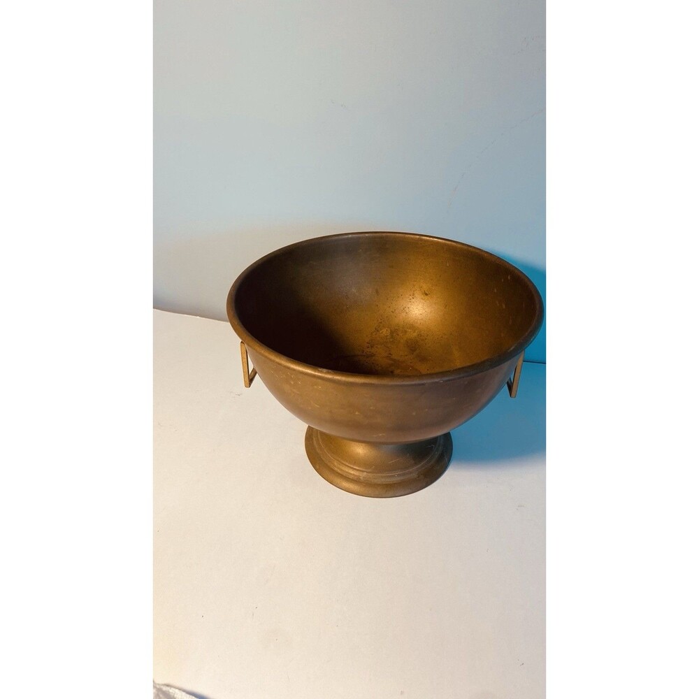Vintage Brass Jardiniere Planter W/ Lions Head Pulls Pedstal Base - Picture 2 of 13